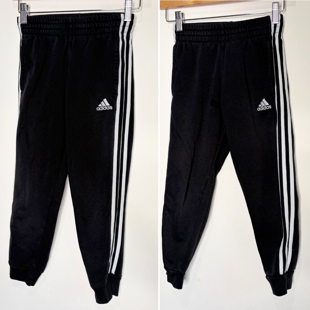 Adidas Jogger Sweatpants Drawstring Waist Bundle of Two Black Youth Boys S 8